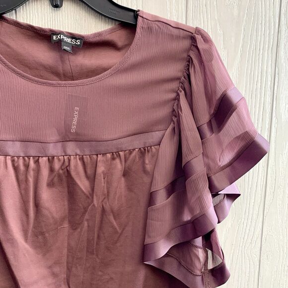 Express Mauve Short Ruffle Sleeve Blouse Size Small NWT - Picture 2 of 4